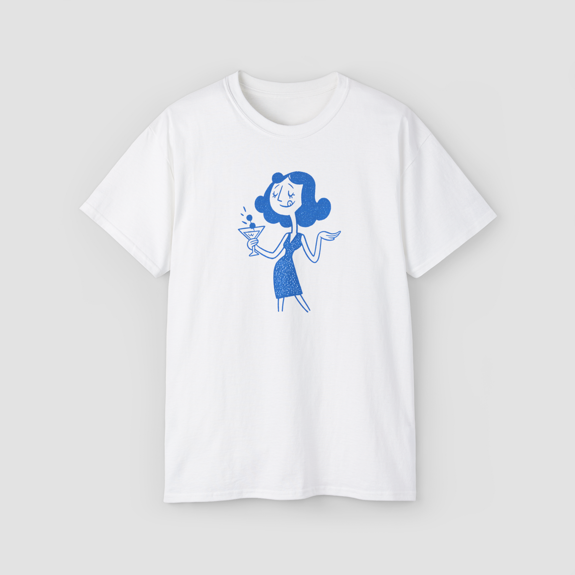 I'm Not Tipsy, I'm just dancing with the floor' minimalist line art on a white oversized t-shirt.\